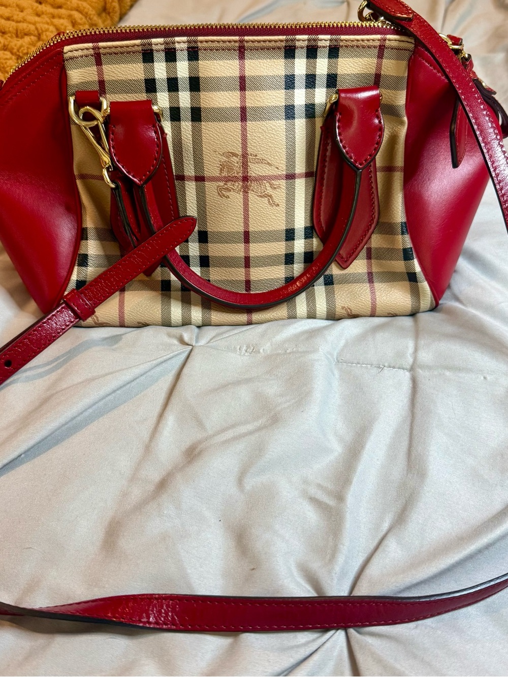 Burberry Haymarket Check Small Blaze Satchel – Military Red
